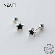 INZATT, настоящее 925 пробы, серебряные, минималистичные, эмалированные, черная звезда, серьги-гвоздики для модных женщин, вечерние, ювелирные украшения, аксессуары, подарок 2024 - купить недорого