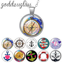 Compass Rudder Anchor navigation pendant Round Glass glass cabochon silver plated/Crystal pendant necklace jewelry for Gift 2024 - buy cheap