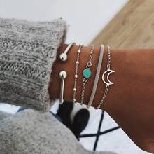 Vintage Green Stone Hollow Moon Bracelet Women Silver Color Snake Chain Metal Wrist Bands Ethnic Charm Bracelets Jewelry A612 2024 - buy cheap