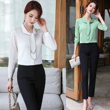 Fashion Ladies White Blouse & Shirts Women Work Suits 2 Piece Pant and Top Sets Long Sleeve Office Uniform Styles 2024 - buy cheap