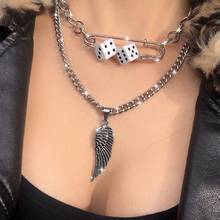 Colgante de alfileres góticos de dados para mujer, accesorios de joyería de plumas, gargantilla de Hip Hop para el cuello, cadena de cuello de estilo gótico Vintage Punk para mujer, mejor amiga 2024 - compra barato