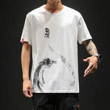 Camiseta masculina estilo chinês, camiseta de algodão com estampa de anime engraçada, gola redonda, camiseta masculina de verão na moda, hip hop, branca 2024 - compre barato