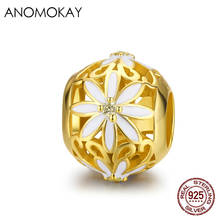 Anomokay Golden Enamel Flower Round Beads fit Bracelet Necklace 925 Sterling Silver Openwork Small Daisies Round Charm  Jewelry 2024 - buy cheap