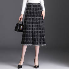 Qiukichonson High Waist Autumn Winter Plaid Skirt Women Korean Fashion Elegant Knitted midi skirt 2024 - buy cheap