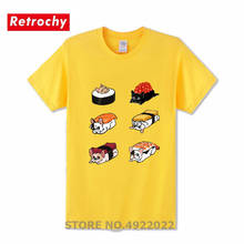 Camiseta con diseño de parodia para Hombre, camisa divertida con diseño de comida japonesa, Bulldog Francés, Sushi, de animales Kawaii, 2019 2024 - compra barato