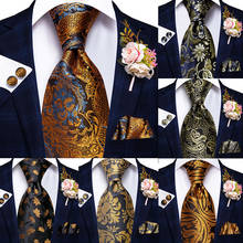 Hi-tie-Corbata de diseño de moda para hombre, corbata de seda Floral de cachemira negra y dorada de lujo para boda, conjunto de regalo de Hanky Cufflink, envío directo 2024 - compra barato
