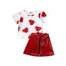 Pudcoco 2020 Summer Baby Girl Valentine Day Clothes Love Top T-shirt Leather Skirt 2Pcs Toddler Kids Girls Red Outfit Set 6M-5T 2024 - buy cheap