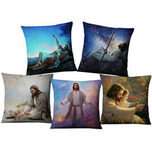 Oil Painting Christ Cushion Cover Retro Linen Print Christianity Jesus Throw Pillow Case 45*45 Car Sofa Cushion Decoration Home 2024 - buy cheap