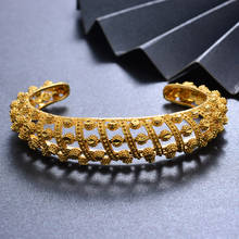 Pulseiras africanas de punho de ouro, 1 peça, etíope, mulheres, bracelete, joias, flor de ouro, pulseiras para meninas, presentes de luxo 2024 - compre barato