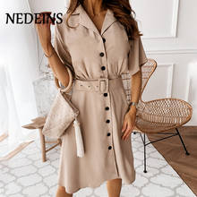 NEDEINS Autumn Dress Women Summer  Button Blazer Dress Casual Solid Color Short Sleeve Dresses Elegant Ladies Office Workwear 2024 - buy cheap