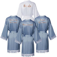 Dusty Blue New Matt Satin Lace Robe with Trim Gown Bridal Wedding Bride Robes Bridesmaid Kimono Robe  Bridal Robes 2024 - buy cheap