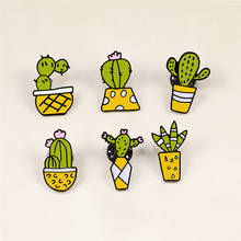 Alfileres de Cactus con dibujos animados, broches de plantas en maceta amarilla, plantas suculentas, Pin de esmalte, Chaquetas vaqueras, insignias de cuello de solapa, joyería para niños 2024 - compra barato