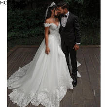 HONGFUYU Luxury Lace Appliques Mermaid Wedding Dresses vestido de noiva 2021 Tulle Off Shoulder Bridal Gowns Detachable Train 2024 - buy cheap