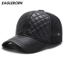 Gorra de béisbol de PU para hombre, gorro con Cierre trasero, grueso y cálido, para Rusia, de mediana edad 2024 - compra barato