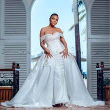 Vestidos de novia de sirena con hombros descubiertos de lujo, con tren desmontable, Apliques de encaje, vestidos de boda de satén para iglesia, 2021 2024 - compra barato