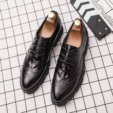 FIXSYS New Arrival Men Brogue Shoes Classic Pointed-toe Oxfords Autumn Man Wedding Party Shoes Leather Man Business Formal Shoes 2024 - buy cheap
