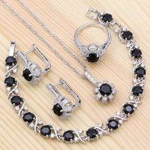 925 Sterling Silver Jewelry Sets Black Cubic Zirconia For Women Party Accessories Earring/Pendant/Necklace/Bracelet/Ring 2024 - buy cheap