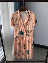 Women Viscose Coconut Tree Print Dress ladies V-neck sweet loose soft short sleeve holiday Knee-length dresses 2024 - buy cheap