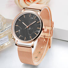 Relógio feminino casual crachado de mármore, moda feminina luxo ouro rosa, pulseira de malha, damas, relógio 2024 - compre barato