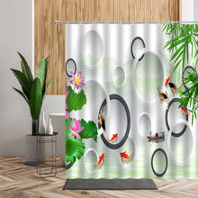 Занавеска для душа в китайском стиле с рисунком лотоса, цветов, птиц, рыбок, бамбука, декор для ванной, водонепроницаемый тканевый фон, комплект занавесок для ванной комнаты 3D 2024 - купить недорого