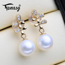 FENASY-pendientes de oro de 18k para mujer, aretes de perlas naturales de agua dulce para mujer, de 18K Au750 oro amarillo, joyería de compromiso de boda 2024 - compra barato