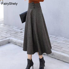 FairyShely 2020 осень-зима ретро плиссированная юбка с высокой талией, женская повседневная шерстяная Макси-юбка с карманами, женская серая длинная юбка в клетку 2024 - купить недорого