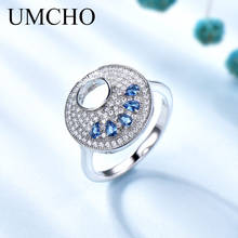 Umcho-anel azul redondo, joia com pedras preciosas, prata esterlina 925, presente para mulheres, festas, joias finas 2024 - compre barato