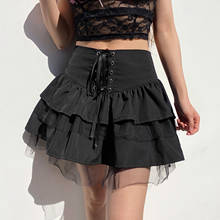 Женская юбка на шнуровке KLV, винтажная пышная мини-юбка для танцев, черного цвета 2024 - купить недорого