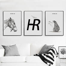 Pintura em tela minimalista artística, modelos de arte para a parede da sala de estar, preto, branco e nórdico, cavalo, pássaro 2024 - compre barato