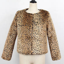 Women's Leopard Print Faux Fur Coat Autumn Winter Short Jacket Collarless Lone Sleeve Fur Jackets Overcoat Femme Sreetwear 3XL 2024 - buy cheap