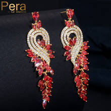 Pera Fashion Famous Brand India Red CZ Stone Jewelry Long Dropping Big Leaf Shape Women Evening Party Cubic Zircon Earrings E228 2024 - buy cheap