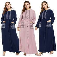 Mais tamanho muçulmano abaya islâmico maxi manga comprida vestido botões bolso kaftan jilbab dubai coquetel solto vestido de robe 2024 - compre barato