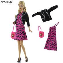 Fashion Doll Clothes Set for Barbie Dolls Accessories Doll Outfits Black Coat Bag Leopard Dress For 11.5" BJD Kid Toys 1/6 2024 - buy cheap