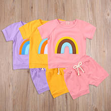 2Pcs Toddler Summer Tracksuits Clothes Set Rainbow Print Cotton Short Sleeves T-Shirt+Shorts Outfits Suit for Little Girls 2024 - buy cheap