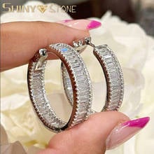 Iced Out Bling Cubic Zircon Hoop Earrings For Women Wedding Jewelry Gold Silver Color Fine Statement Earrings 2021 New 2024 - buy cheap