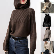 Suéter feminino de caxemira, gola alta, tricô, pulôveres, liso, quente, casual, suéter feminino-opk 2024 - compre barato