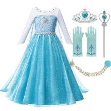 Snow Queen Elza Party Dress Girls Blue Elsa Fancy Princess Costume Children Sequin Long Cloak Halloween Birthday Pageant Clothes 2024 - buy cheap