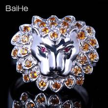 BAIHE Solid 14K White Gold H/SI Genuine Rubies/Citrine Ring Man Women Trendy Fine Jewelry Animal Lion Ring Anillo León Кальцо 2024 - buy cheap