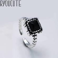 Boho Vintage Silver Color Black Square Rings for Women Lover Finger Ring Valentines Day Gifts 2024 - buy cheap