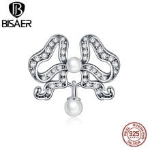 Bisaer romântico arco grânulos 925 prata esterlina esmalte charme caber original diy pulseira pingente de prata 925 jóias fazendo ecc1785 2024 - compre barato