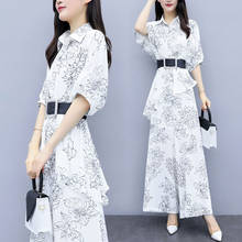 Large size Hakama wear fashionable women wide-leg pants suit 2021 summer new temperament chiffon printed two-piece suit sets n94 2024 - buy cheap