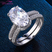 Wuziwen 2 Pieces Solid 925 Sterling Silver Engagement Ring Wedding Band Bridal Set Oval Shape AAAAA Zircon Grand Jewelry BR0875 2024 - buy cheap