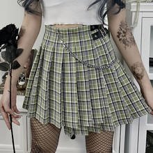 Gothic Punk Skirts Women Plaid Pleated High Waist Mini Skirt 2020 Fashion Streetwear Buckle Female Harajuku Skirt With Chain 2024 - buy cheap