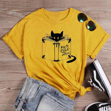 Camiseta con estampado de gato gótico para mujer, camisa divertida de 100% algodón, hipster, estilo callejero, tumblr 2024 - compra barato