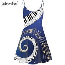 Jackherelook feminino sem mangas ajustável strappy vestidos azul música nota teclado de piano impressão sem costas vestido de festa para meninas 2024 - compre barato
