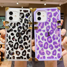 Square Leopard Glitter Phone Case For iphone 11 12 Mini Pro XS Max X XR 7 8 6 6S Plus SE 2020 Luxury Silicone Soft Back Cover 2024 - купить недорого