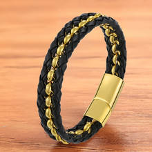 Charm Fashion Chain Gold Black Leather Men Bracelet Magnet Luxury Bangles Jewelry Accessories Rope Braided Stainless  Steel 2024 - buy cheap