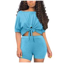 2021 Summer Women Workout Two Piece Outfits 2 Piece Bow-Knot Short Sleeve Top Shorts Sets Gym Running Sportswear Suit A40 2024 - buy cheap