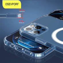 Osevporf luxo ultra fino sem fio carregador magnético caso capa para iphone 12 13mini 11 12 13 pro max x xr transparente coque 2024 - compre barato