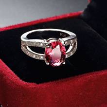 Simples feminino grande anel de pedra vermelha 925 prata esterlina anel de noivado redondo anéis de casamento de festa do vintage para as mulheres jóias anillos 2024 - compre barato